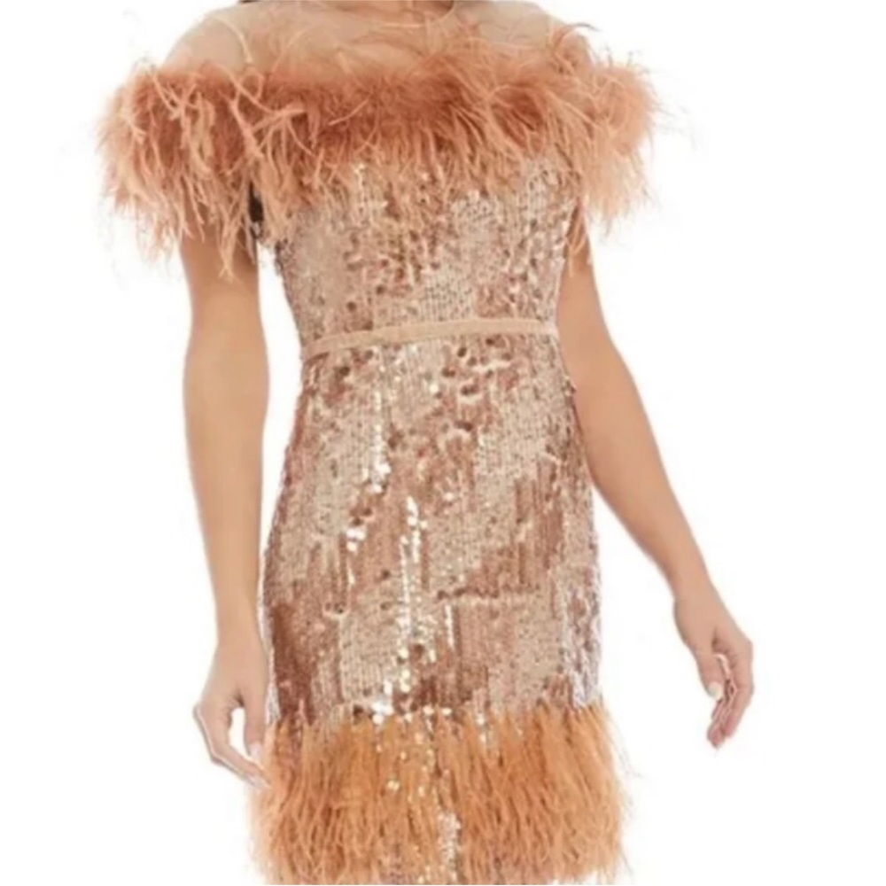Antonio Melani x Nicola Bathie Rose Gold Sequin Feather Emelia Dress Sz2 NEW - Picture 6 of 13